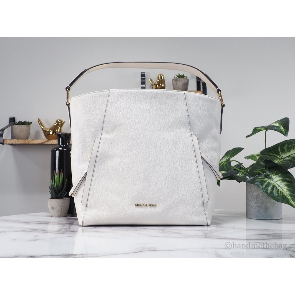 NWT Michael Kors Evie Large Light Cream Pebbled Leather Hobo Shoulder Bag NEW
